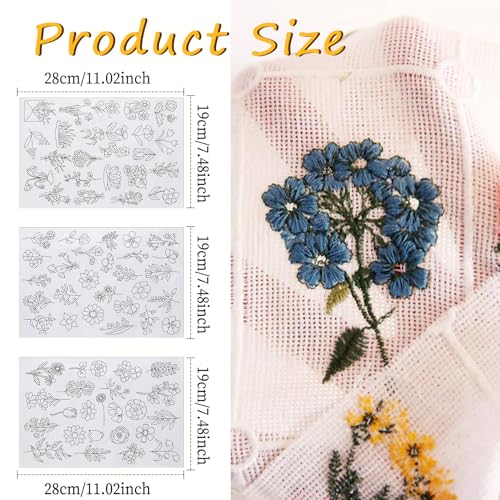 74 Pcs Stick and Stitch Embroidery Paper Adhesive Embroidery Transfer Paper Water Soluble Stabilizer Water Soluble Embroidery Patterns Hand Sewing Stabilizers for Hand Sewing