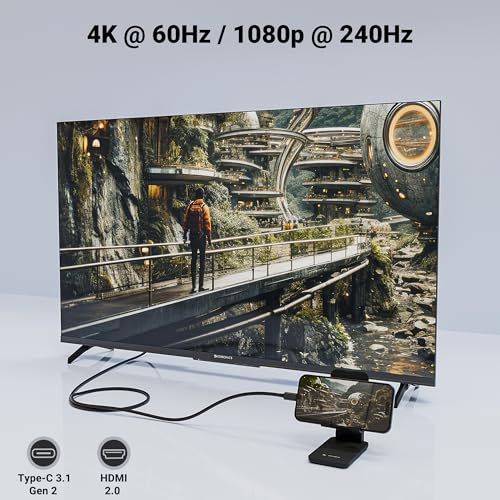 Image of Zebronics Type C to HDMI Cable, 4K @ 60Hz | 1080p @ 240Hz, 18Gbps Data Transfer, Type-C 3.1 Gen 1, 3D Compatible, 2M (6.5ft) Braided Cable, for Laptop, Mobile, iPad Pro, MacBook, Chromebook (CHA20)