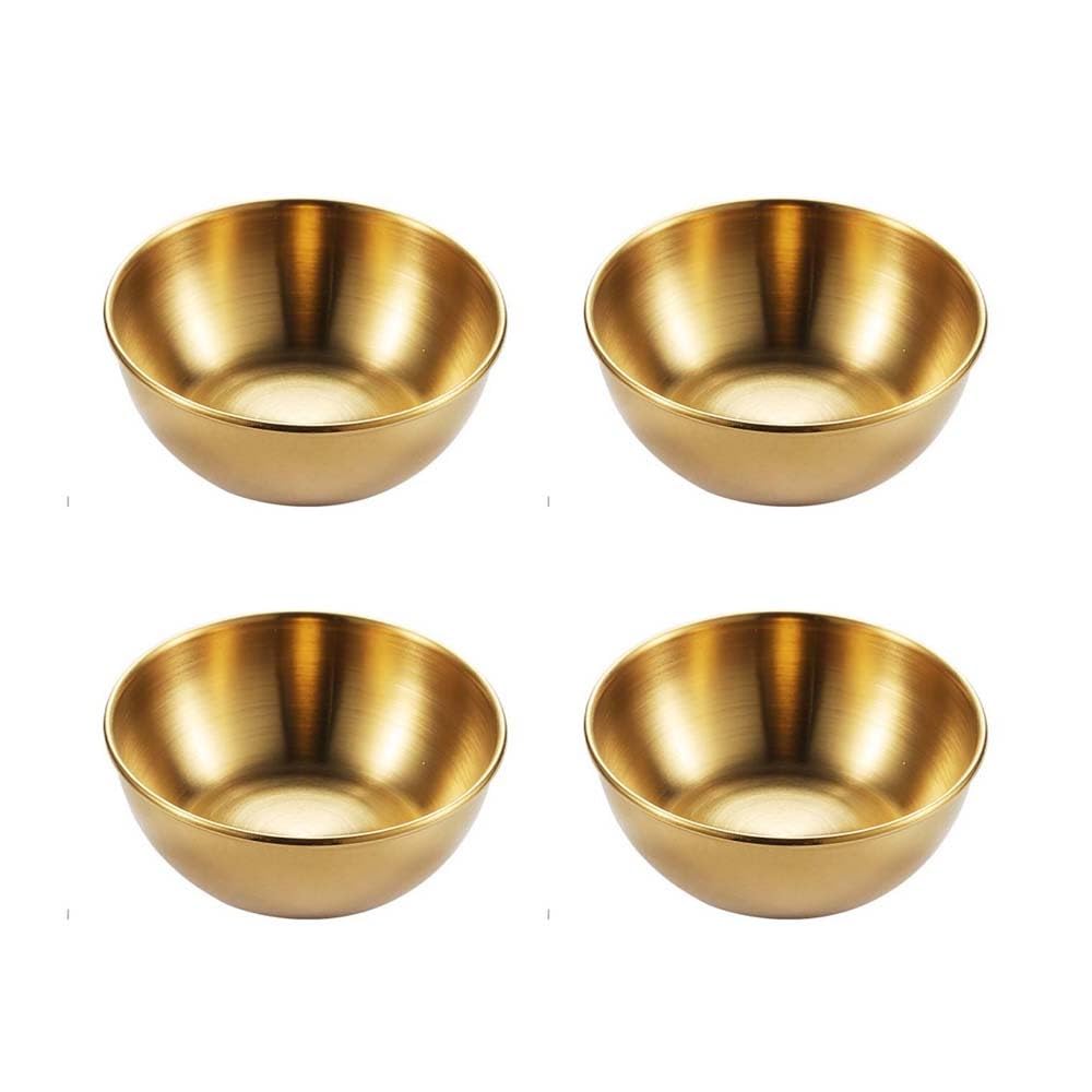 Runde kleine Mini-Schüssel aus Edelstahl, Saucenschalen, Servierteller für Vorspeisen, Küchenzubehör (4 Stück, Gold)