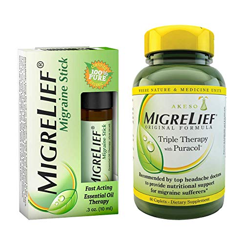 MigreLiefÂ® Nutritional Support & Comfort Kit for Migraine Sufferers - MigreLief Original Formula - Daily Triple Therapy + The MigreLief Migraine Stick Essential Oils Roll-On â€“ 1 Month Supply