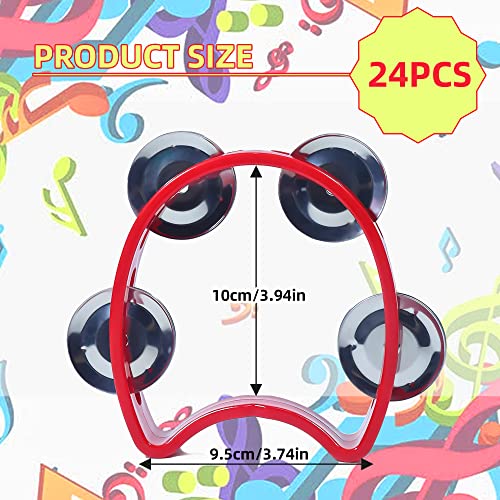 YEUIKERR 24 Pack Small Tambourine 4 Bells Plastic Colored Hand Tambourines Noise Makers Tambourine Bulk, Plastic Percussion Tambourine for Adults - Thumbnail 2