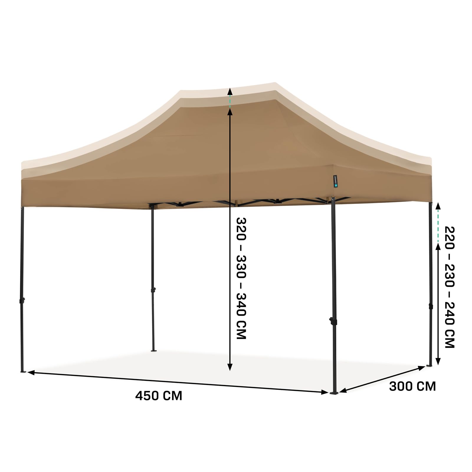 VONROC Tenda per Feste 3x4,5M – Gazebo Pieghevole Easy‑Up, Impermeabile 3000 PA, Protezione UV 50+, Struttura in Acciaio, Altezza Regolabile, con Borsa da Trasporto – Beige