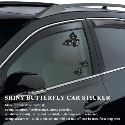 Image of Wevdn 8 PCS Butterfly Crystal Car Stickers, Shiny Rhinestone Waterproof Butterfly Car Sticker Decal, Self Adhesive Glitter Decoration Stickers for Car Bumper Window Laptops Luggage (Black)