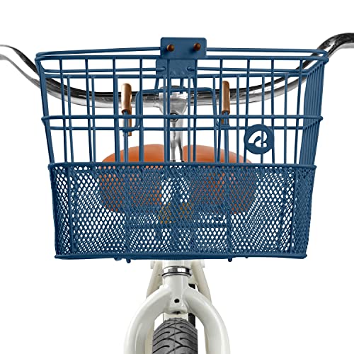 Retrospec Apollo Detachable Front Bike Basket Steel Half-Mesh With Integrated Detachable Hooks And Built-In Handle, Easy Assembly And Portability For Bicycles, Navy #TOP4