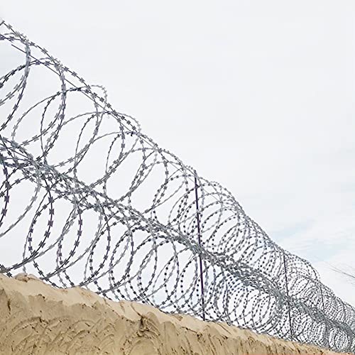 Galvanized Stainless Steel Razor Wire, Concertina Fencing Roll, Security Isolation Barrier, Anti-Climb Protection, Silver 45cm Razor Ribbon for Theft Prevention