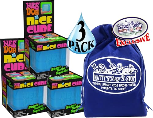 Nice Cube Translucent NeeDoh...Groovy Glob! Squishy, Squeezy, Popping, Stretchy Stress Fidget Cubes Blue Crew Gift Set Party Bundle with Storage Bag - 3 Pack (Blue) image 11