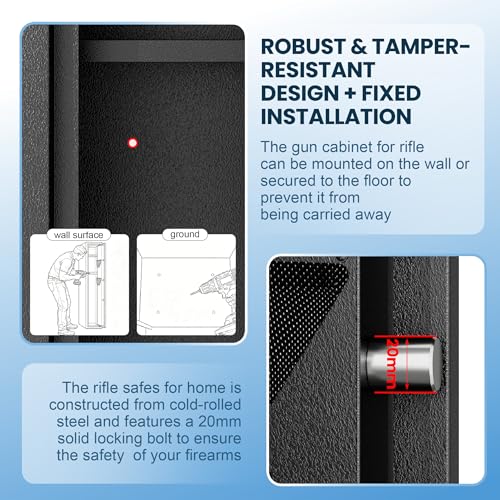 Image of KAER 2-3 Gun Safe Cabinet with Digital Keypad for Rifles & Pistols | Black anti-pry steel gun cabinet with digital keypad & spare keys, holds 2-3 guns with ammo shelf, wall /floor mountable