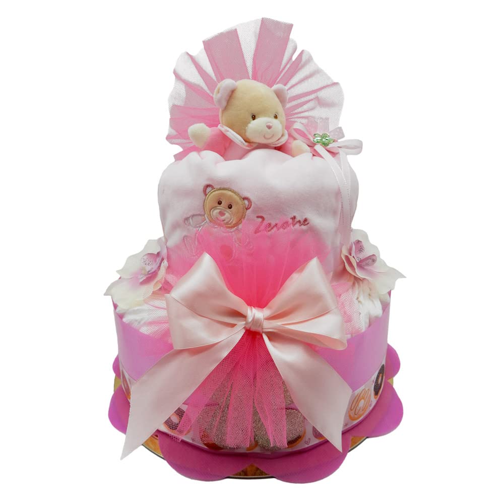 Torta di Pannolini 2 Piani Rosa con bavaglia