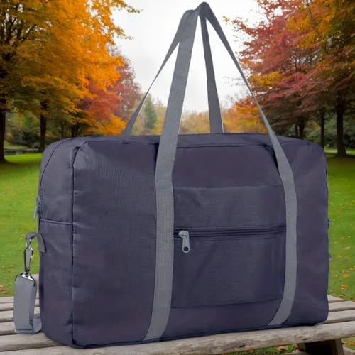 Foldable Travel Duffel Bag, Waterproofs Carry on Luggage Bag, Lightweight Travel Luggage Case for Sports, Gym, Vacation(Dark Blue)