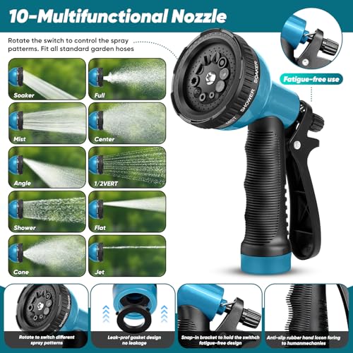 Image of Garden Hose 100FT Non-Expanding, Lightweight Hose With 10-Function Nozzle, Leak-Proof No-Knot, Easy to Carry, Wear-Resistant, Sturdy 3 /4GHT Flexible Water Hose for Outdoor (Black）
