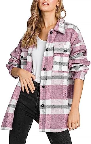 Beaully Women's Flannel Plaid Shacket Fall Winter Outfits Long Sl...