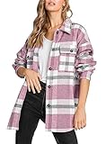 Beaully Sobrecamisa de franela a cuadros para mujer, M