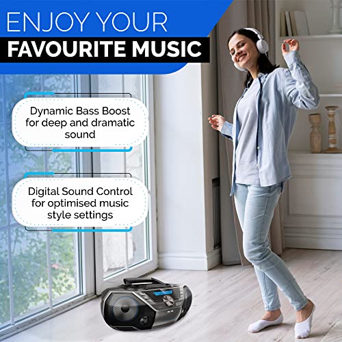 Philips Portable CD Player Boombox Bluetooth with Cassette Player All in one Powerful Stereo Boom Box CD Player for Home Mega Bass Reflex Speakers, Radio/USB/MP3/AUX Input with Backlight LCD Display - Image 6