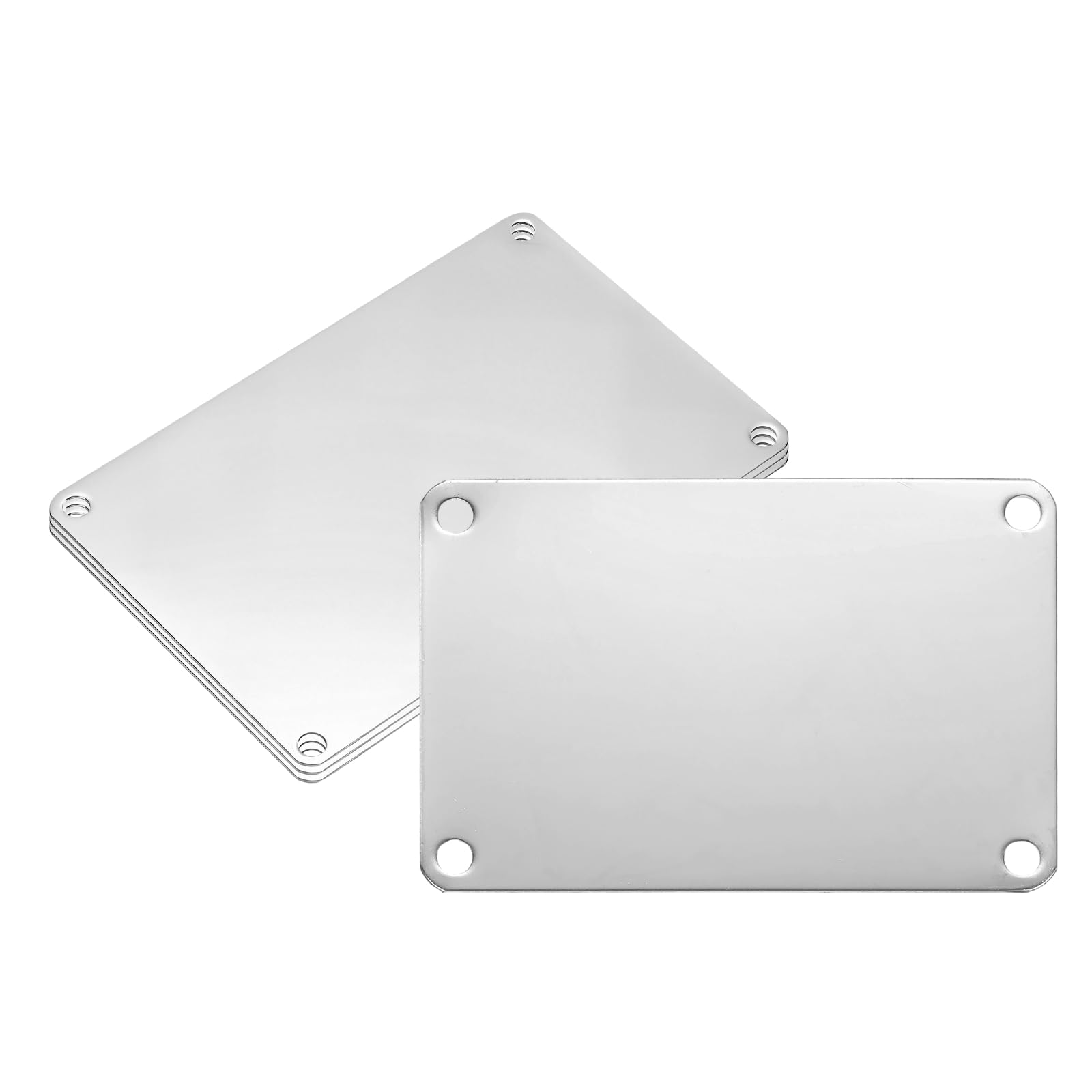 PATIKIL 4Pcs Blank Name Plates, 3.5 x 2.4" Rectangle 304 Stainless Steel Mirror Engraved Plate Custom Laser Engraving Blank with Holes for Personalized Nameplate Home Office DIY, Silver