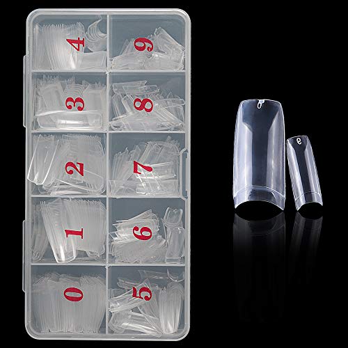 TAKIYA Lady French Nails Half Tips 500pcs Clear Acrylic Flake Nails Half Cover Artificial False Nails & Box (Clear)