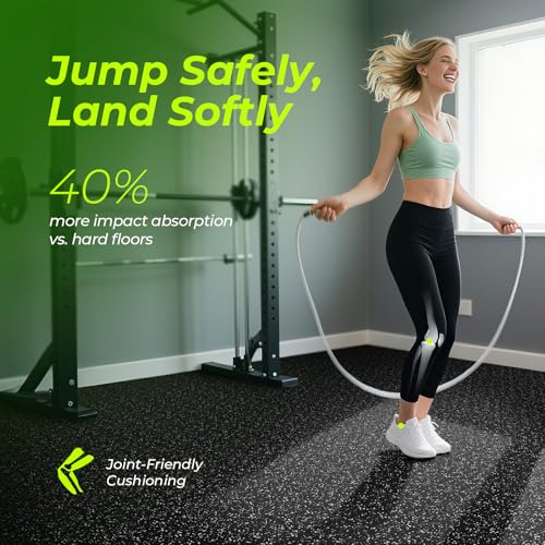 1/2in Thick 48 Sq Ft Rubber Top High Density EVA Foam Exercise Gym Mats Non-Slip 12 Pcs - Interlocking Puzzle Floor Tiles for Home Gym Heavy Workout Equipment Flooring - 24 x 24in Tile, Black & White