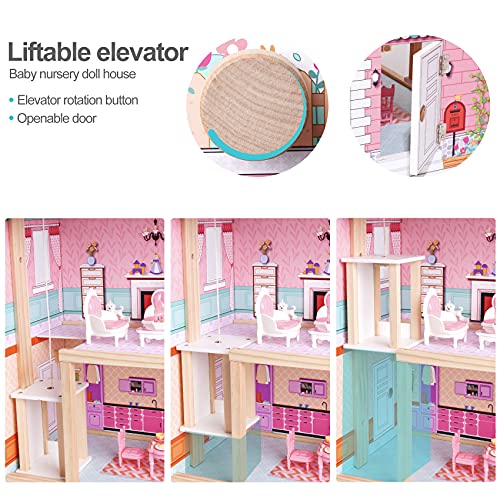 ROBUD Mädchen Puppenhaus Spielzeug Set Kinder Puppenhaus aus Holz mit Möbel und Zubehör Puppenstube Spielset mit 3… – Bild 5