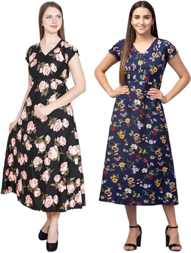 Image of My Swag Women's Casual A-Line Ankle Length Combo Maxi Dress | Stylish Full Length Dresses for Daily
