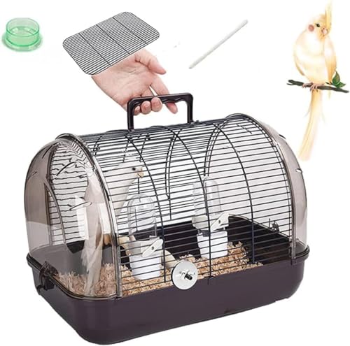 Fiegcit 鳥 キャリーケージ 鳥かご お散歩ケージ お出かけ バードキャリア 鳥の巣 外出 小動物用 持ち運び 持ち手付き 旅行 通院 移動 防災 止まり木付き 通気 透明 インコ オウム 組み立て式 鳥小屋 巣箱 バードハウス ペットバッグ 屋外