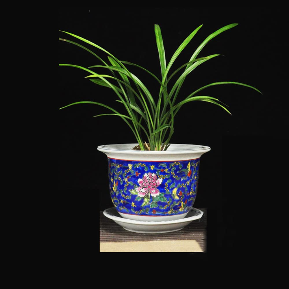 DFGHNBVC Ceramic Planter Pot Chinoiserie Plant Pots For Indoor Outdoor Flowers House Plants Jingdezhen Hand Painted Pastel Pottery,Blue-34cm