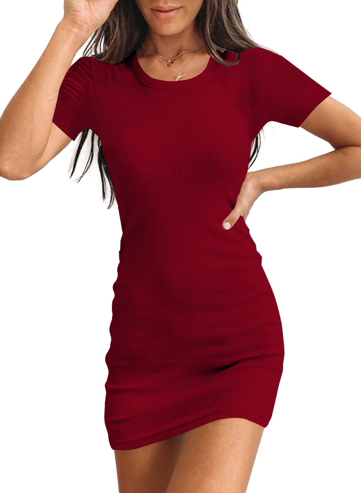 Snapklik.com : Bodycon Dress For Women Summer Scoop Neck Short Sleeve Ribbed Casual Sexy Bodycon Mini Dress Wine Red XL Snapklik.com : Bodycon Dress For Women Summer Scoop Neck Short Sleeve Ribbed Casual Sexy Bodycon Mini Dress Wine Red XL
