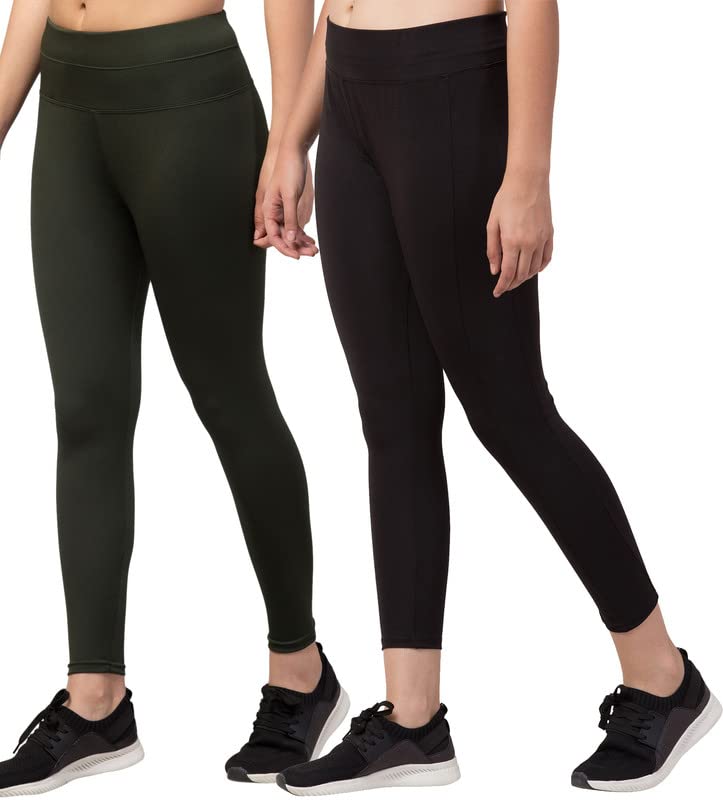 Image of BLUECON Gym wear Leggings Ankle Length Workout Pants | Stretchable Tights | Mid Waist Sports Fitness Yoga Track Pants for Girls & Women (Pack of 2)