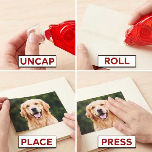 XFasten Adhesive Roller for Scrapbooking, 8mm x 30ft 4-Pack Double Sided Glue Tape Roller, Scrapbook Supplies for Adults, Photo Tape for Scrapbooking