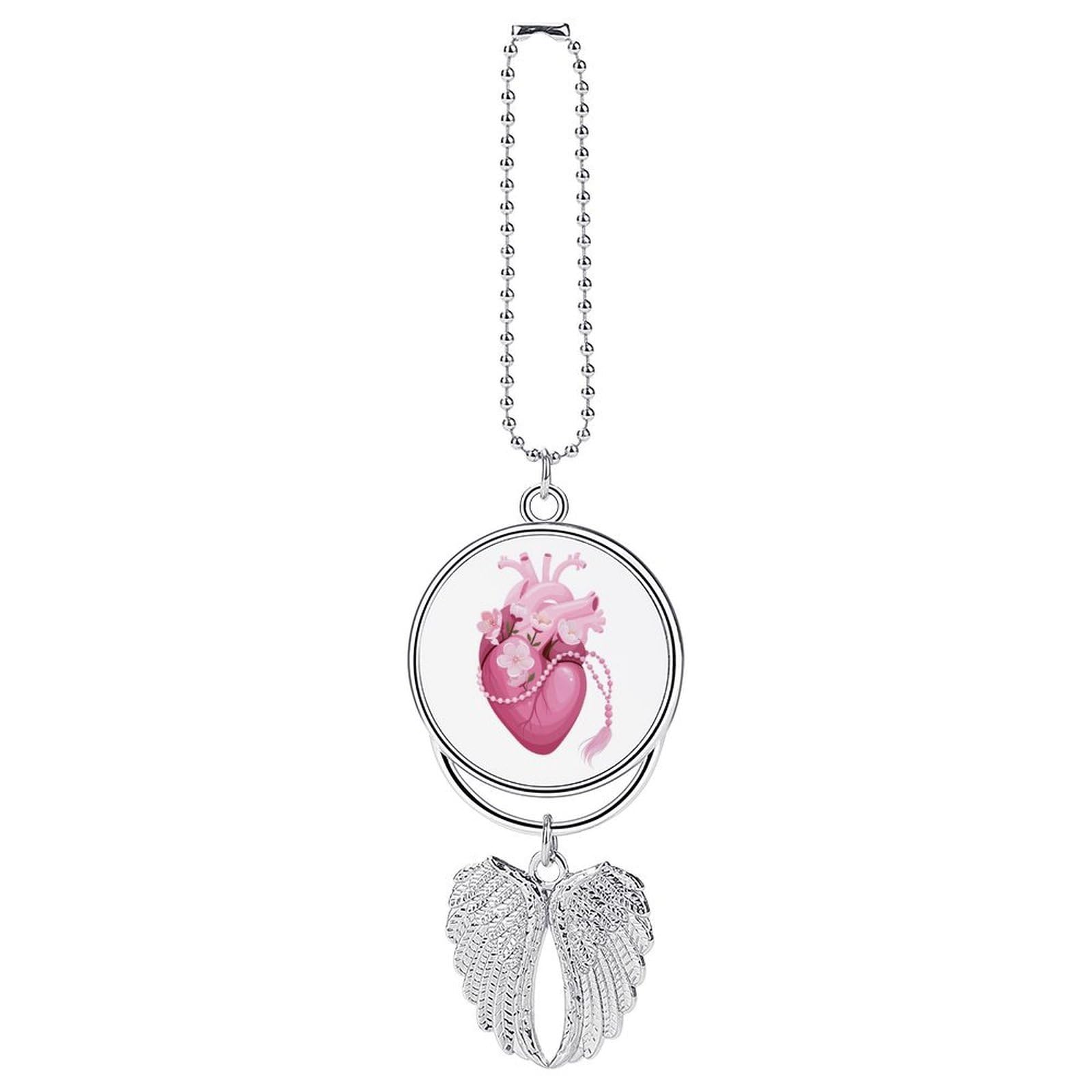 Pink Anatomical Heart with Flowers Car Hanging Pendant Car Interior Decoration Rearview Mirror Charms Ornaments