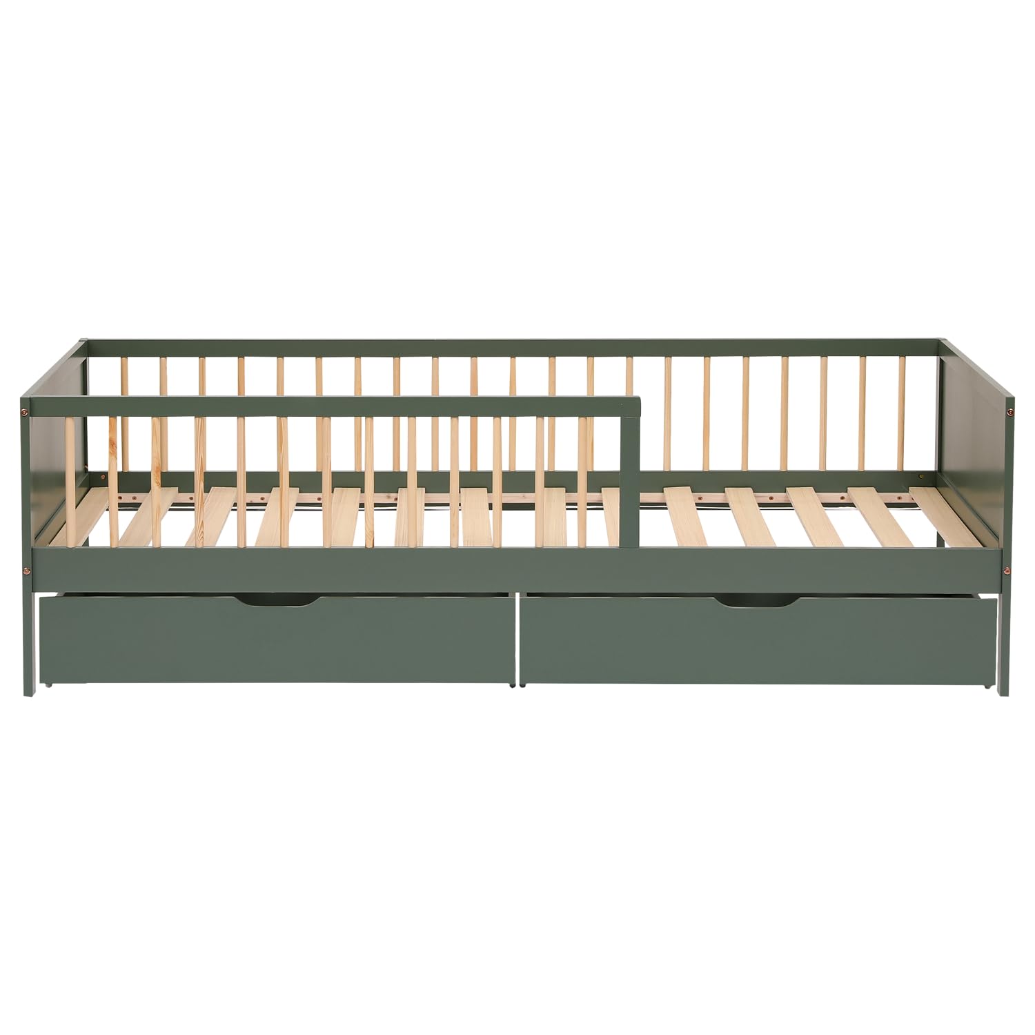 Happy Garden Lit 190x90cm En Bois Bleu Foncé Adam, Avec Sommier à Lattes - Structure En Bois, Facile à Monter, Barreaux De Sécurité Et Deux Grands Tiroirs De Rangement