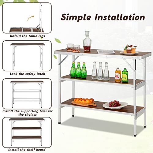 Giantex-Folding-Camping-Table-Aluminum-Portable-Bar-Table-435L-x-345H-2-Tier-Open-Storage-Shelves-Removable-Oxford-Cloth-Carrying-Bag-Foldable-Picnic-Table-for-BBQ-Outdoor-Party-Coffee Giantex Folding Camping Table Aluminum Portable Bar Table 435L x 345H 2 Tier Open Storage Shelves Removable Oxford Cloth Carrying Bag Foldable Picnic Table for BBQ Outdoor Party Coffee