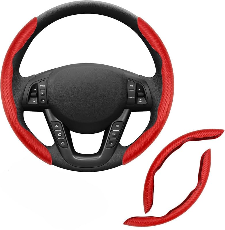 carbon fiber red steering wheel cover, anti skid wheel protector, steering wheel booster compatible with renault kiger