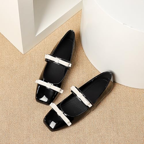 Cute Bow Mary Jane Flats for Women Comfortable Square Toe Ballet Flat Dressy Slip On Dress Shoes3