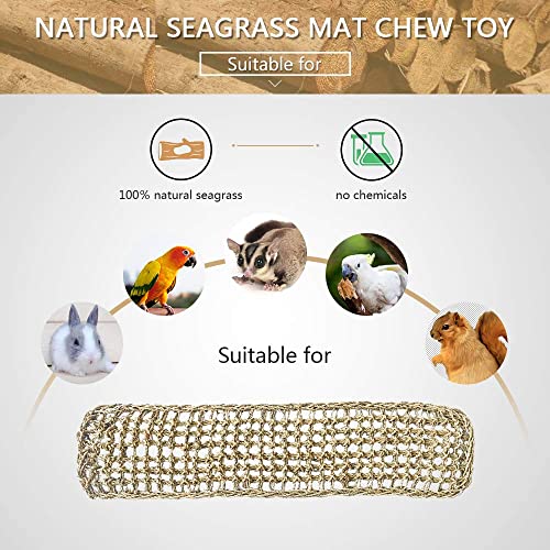 Bird Seagrass Mat,Natural Grass Woven Net Hammock Hanging on Parrot Cage with 4 Hooks,Parakeet Climbing Rope Ladder Chew… - Image 7