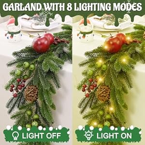 Christmas Garland Decorations, 5.9 FT Norfolk Pine Garland with Faux Fruits Berries, Cedar Garland Pine Garland Christmas Garland for Mantle Indoor Outdoor Table Door Christmas Decor Christmas Garland Decorations 59 FT Norfolk Pine Garland with Faux Fruits Berries Cedar Garland Pine Garland Christmas Garland for Mantle Indoor Outdoor Table Door Christmas Decor