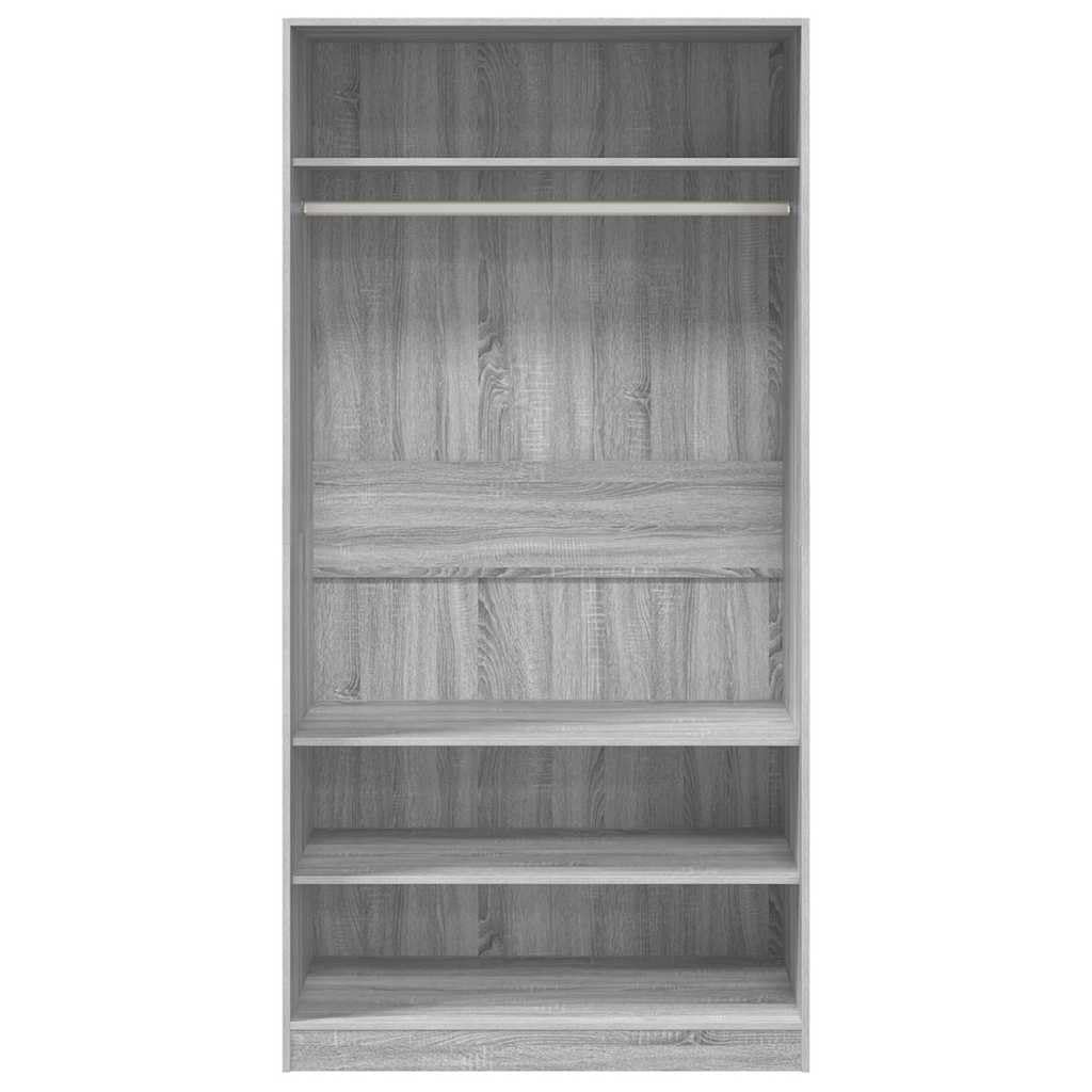 Szafa na ubrania Sonoma szara materiał drewnopochodny 100 x 50 x 200 cm z drążkiem na ubrania i miejscem do przechowywania, szafa do sypialni, garderoba, otwarta szafa na ubrania i akcesoria