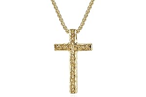 316L Stainless Steel Cross Necklace with Hammered Pattern and Gold Plating