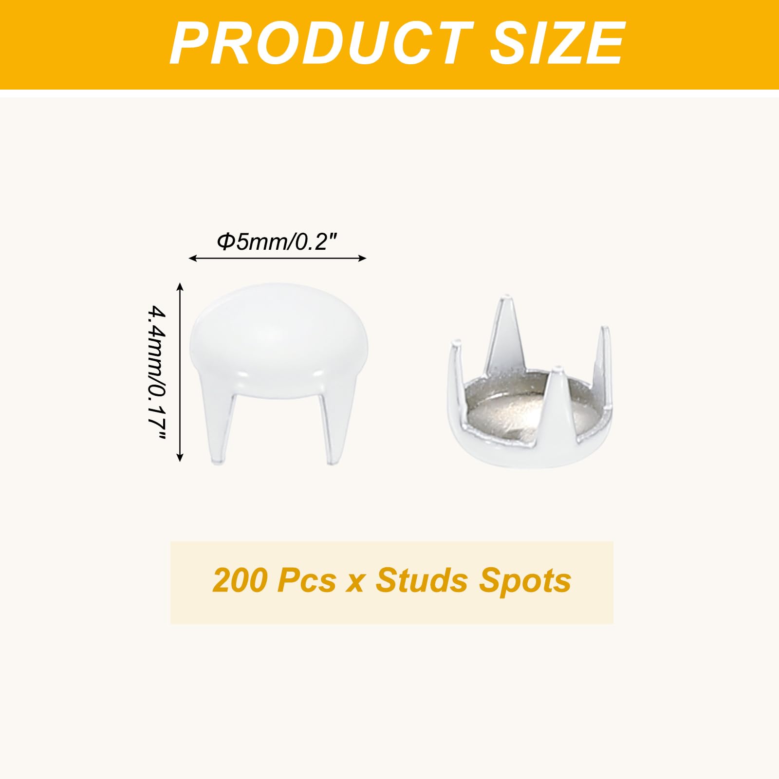 PATIKIL 5mm Metal Studs Spots 200Pcs Round Dome Claw Beads Nailhead Rivets Spike Studs for Leather Craft Clothes Belt Bag Shoes White - Image 2