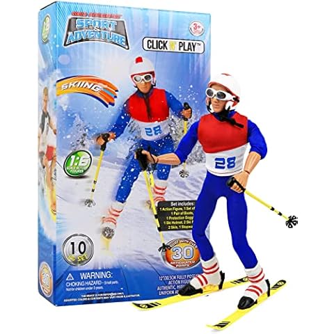 Click N' Play CNP30602 Sports & Adventure Skiing 12"" Action Figure Play Set with Accessories, 12 inches, Brown/A Cover