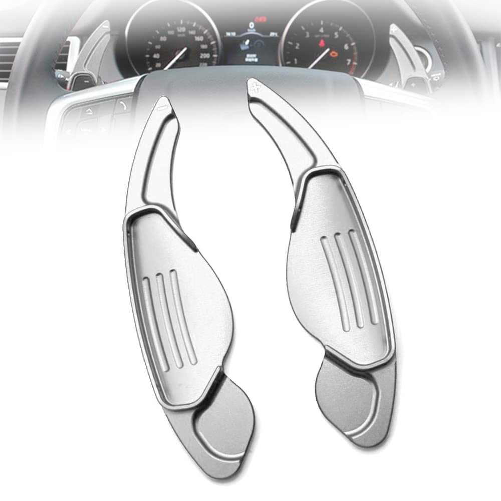 HIBEYO Steering Wheel Paddle Shifter Extension for Land Rover Accessories, for Range Rover Evoque Velar Discovery Jaguar F-Pace E-Pace XE XF XJ XJ Metal Shift Paddle Blade Shifter Trim Cover- Silver