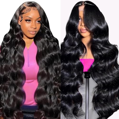 IUPin 250% Density 13x6 HD Lace Front Wigs Human Hair 28 Inch Body Wave Lace Frontal Wigs for Black Women HD Transparent Lace Wear and Go Glueless Wigs Human Hair Pre Plucked with Baby Hair