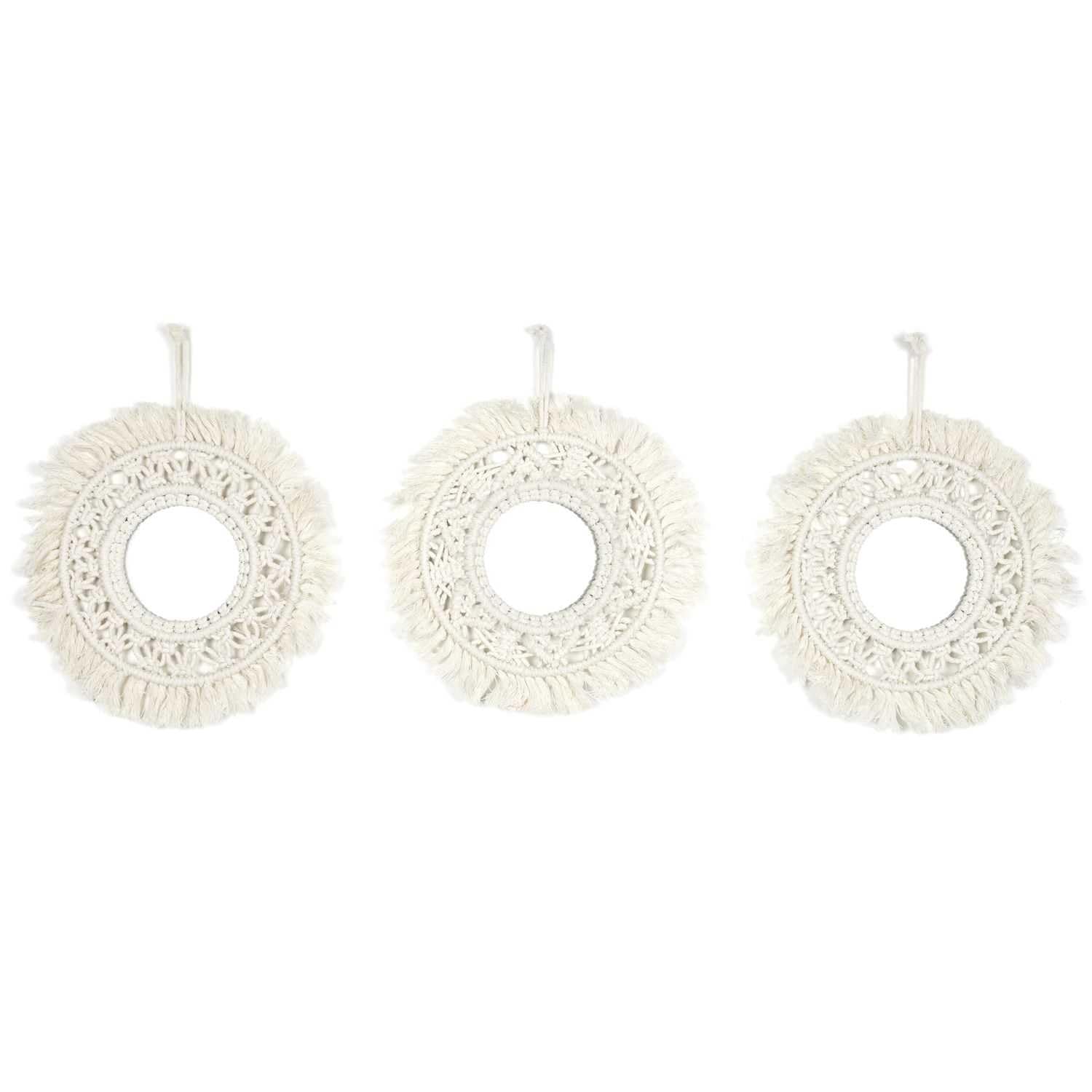 HOME DECO FACTORY, HD0177 Espejo Decorativo Boho macramé, Elegante y Luminoso, Ideal para Personalizar tu Interior, fácil de Instalar, Altura 28 cm, Beige, Metal-Hierro, 28 cm