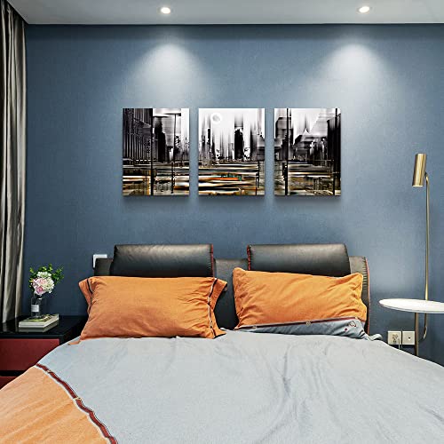 TTHYUEWS Canvas Wall Art For Living Room Family Wall Decorations For Bedroom Modern Office Wall Decor Black And White Abstract City Paintings Posters Prints Wall Pictures Artwork Home Decor 3 Piece