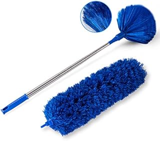 Ceiling Fan Duster with Extension Pole, Cobweb & Corner Brush Cleaning Kit w 2 Duster Heads for Cleaning,15- 100 Inch Long Handle Aluminum Telescoping Pole, Washable(Blue)
