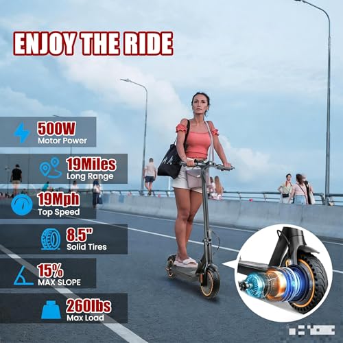 Electric Scooter for Adults, 8.5″ Solid Tires, 350/500W
