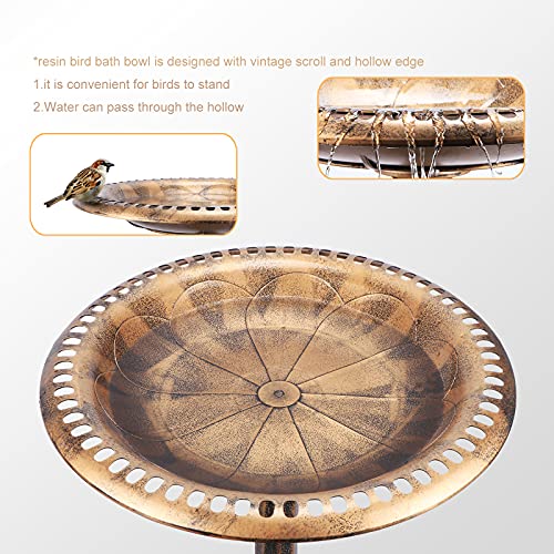 DREAM GARDEN 28 Inch Height Polyresin Birdbaths Lightweight Antique Outdoor Garden Pedestal Bird Bath Golden