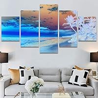 SIGNWIN 5 Panel Canvas Wall Art Modern Art Coastal Colorful Multicolor Photography Romantics Sunset for Home Decorations Ready to Hang - 60