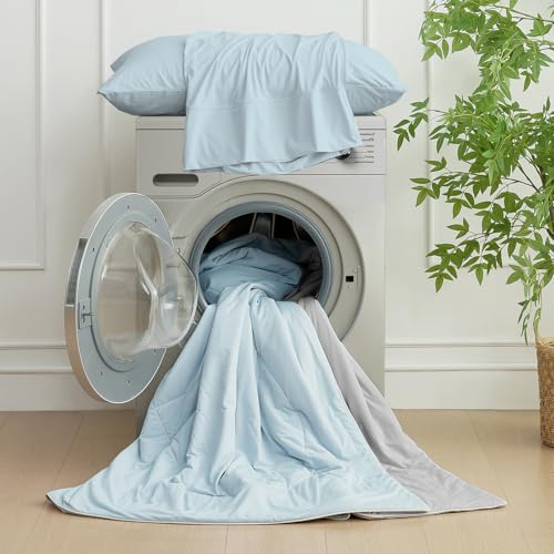 Cozy Bliss Cooling Comforter King Size, Cooling Blankets for Hot Sleepers and Night Sweats, Gray Blue Summer Comforter for King Size Bed, Breathable Soft Lightweight Silk Smooth