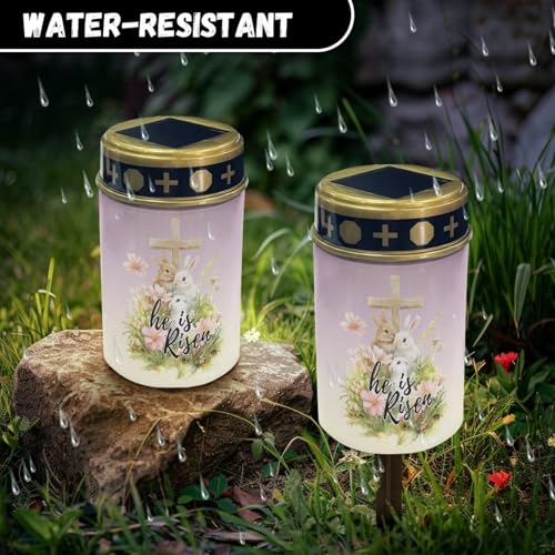 Image of Cross and Rabbit Solar Grave Lights for Cemetery Flameless Solar Powered Light for Prayer Waterproof Outdoor Easter Decor Cemetery Solar Lights for Grave Lamp