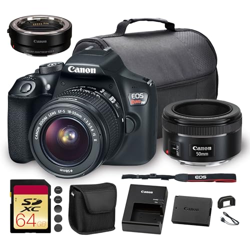 Canon EOS Rebel T6 DSLR Camera with 18-55mm Lens| 18MP APS-C CMOS Sensor, Built-In Wi-Fi & Full HD Video| For Travel & Everyday Photography(1159C003) + EF 50mm f/1.8 STM Lens + Adapter EF-EOS R + More