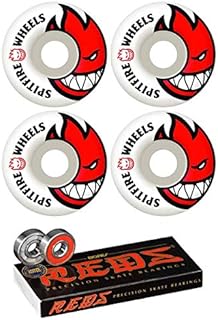 Spitfire 52mm Wheels Bighead White/Red Skateboard Wheels - 99a with Bones Bearings - 8mm Bones Reds Precision Skate Rated Skateboard Bearings (8) Pack - Bundle of 2 Items